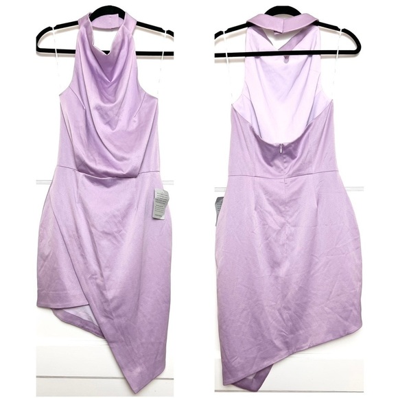NWT ELLIATT 70s Lavender Halter Cowl Neck Open Back Asymmetric Draped Dress S - Picture 3 of 7